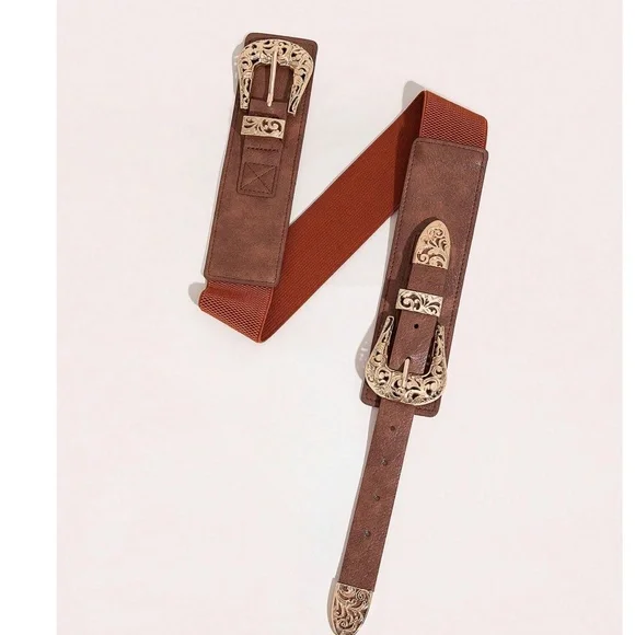Boho Western Double Buckle Stretchy Belt - Picture 2 of 4